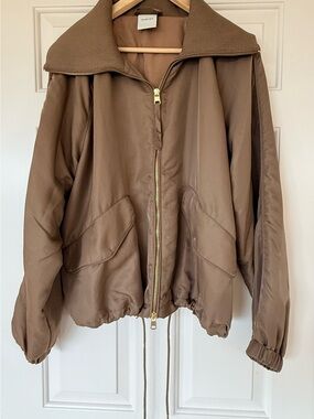 Varley Morven Blouson Zip-Up Bomber Jacket Taupe Stone NWOT  L